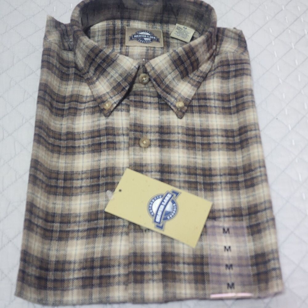 New Shaver Lake Men's Medium M Brown Plaid Flannel Button-Down Shirt NWT